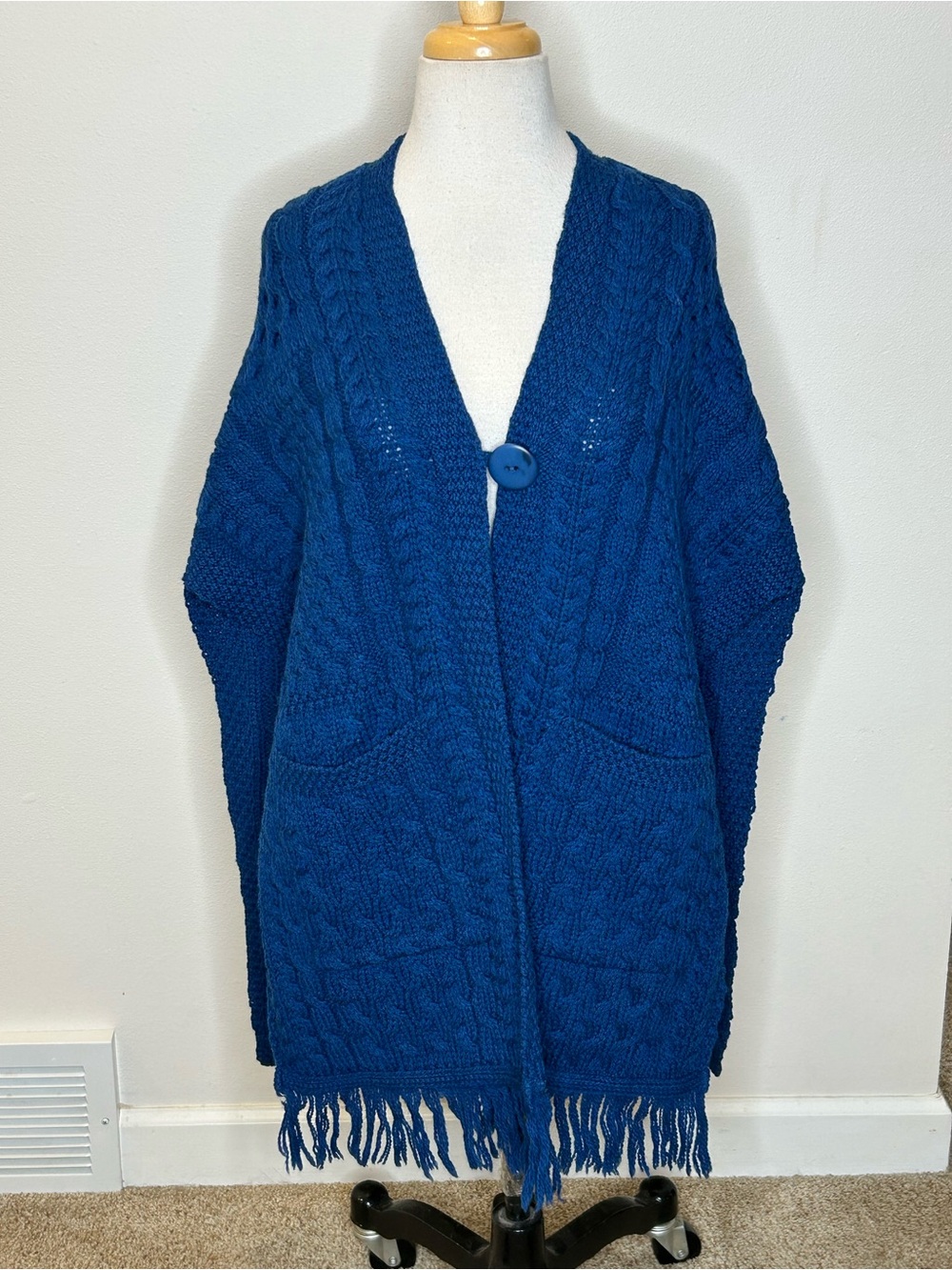 Aran Crafts Deep Blue Irish Knit Wrap Sweater Cardigan One Size